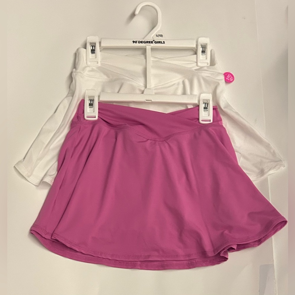 New 90 Degree by Reflex Girls 2 Piece Skort Set Pink White Girls size L (12) - Picture 16 of 16